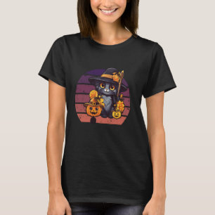 Lustige süße Katze feiert Buh-Blatt-Kürbis für Hal T-Shirt