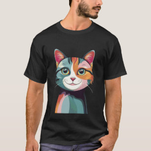 Lustige süße Katzen-Gesichts-Zeichnung Kunst Grafi T-Shirt