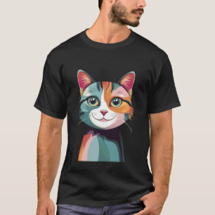 Lustige süße Katzen-Gesichts-Zeichnung Kunst Grafi T-Shirt