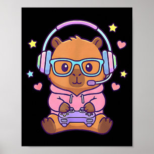 Lustige süße kawaii Capybara-Gamer-Jungs Poster