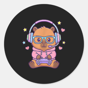 Lustige süße kawaii Capybara-Gamer-Jungs  Runder Aufkleber
