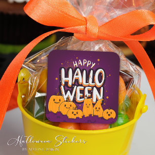 Lustige Süße Kürbisse Kinder Frohes Halloween Quadratischer Aufkleber