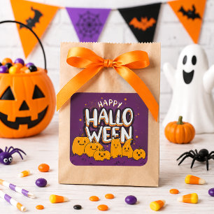 Lustige Süße Kürbisse Kinder Frohes Halloween Quadratischer Aufkleber