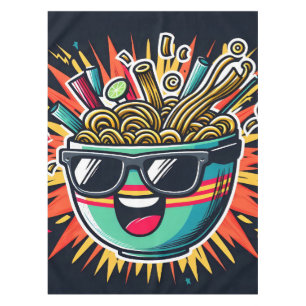 Lustige süße Nudel-Cartoon-Ramen-Schüssel Tischdecke