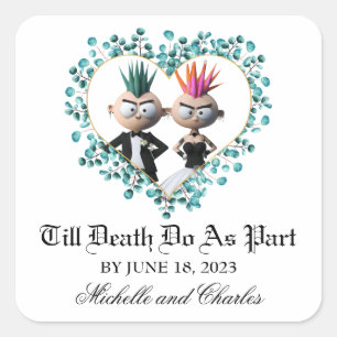 Lustige Süße Punk-Hochzeit Quadratischer Aufkleber