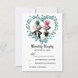 Lustige süße Punk-Hochzeit RSVP Karte
