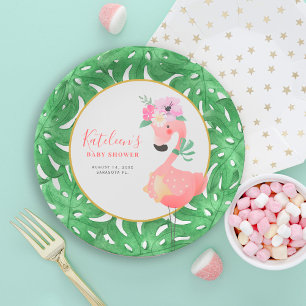 Lustige süße rosa Flamingo-Baby-Party-Papierplatte Pappteller