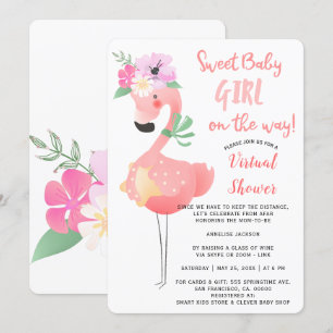 Lustige süße rosa Flamingo-Baby-Party virtuelle Fe Einladung