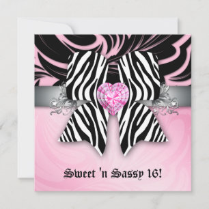 Lustige Sweet 16 Party-Einladung Zebra-Band Rosa S Einladung