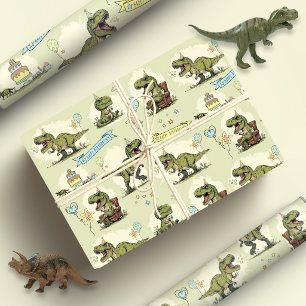 Lustige T-Rex-Dinosaurier-Cartoon-Jungen-Geburtsta Geschenkpapier