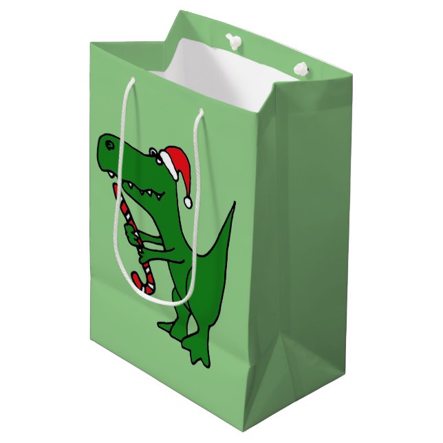 Lustige T-rex Mittlere Geschenktüte (Vorderseite Schrägansicht)