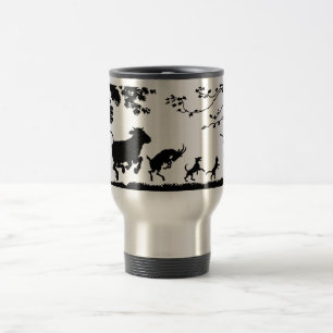 Lustige Tanzen-Tier-Kuh-Huhn-Ziegen-Silhouette Reisebecher