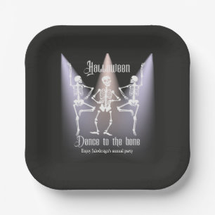 Lustige tanzende schwarze Skelett Halloween-Party Pappteller