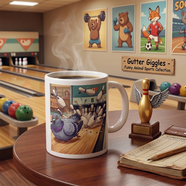 Lustige Tauben-Bowling-Strike-Cartoon-Kunst Kaffeetasse (Von Creator hochgeladen)