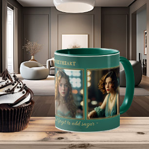 Lustige Teal-Art-Deco-Frauen-Foto Tasse