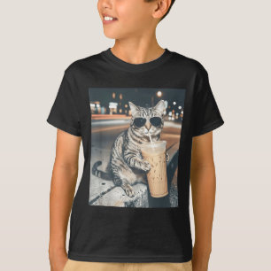 Lustige Tier-Meme Männer: Katze trinkt eisgekühlte T-Shirt