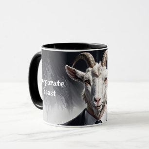 Lustige Tierchef-Surrealismus-Ziegenfigur im Anzug Tasse