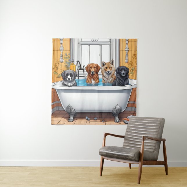 Lustige Tiere im Bad Wandteppich (Beispiel)