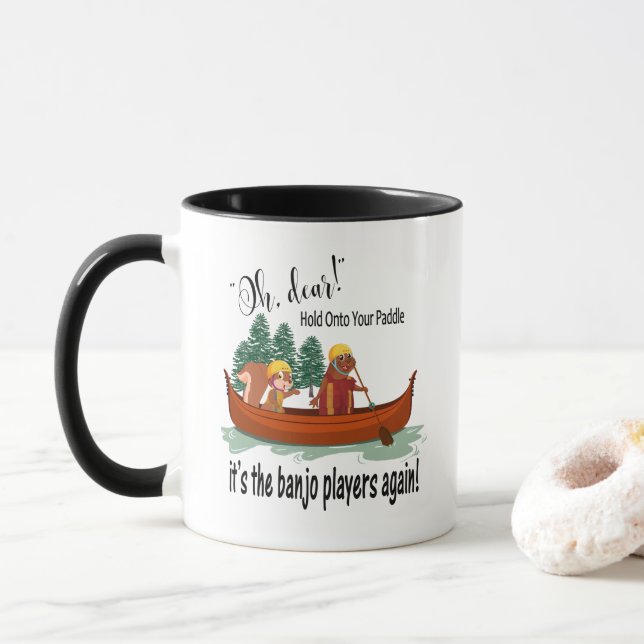 Lustige Tiere in einem Kanu, Banjo-Spieler-Kaffee Tasse (Mit Donut)