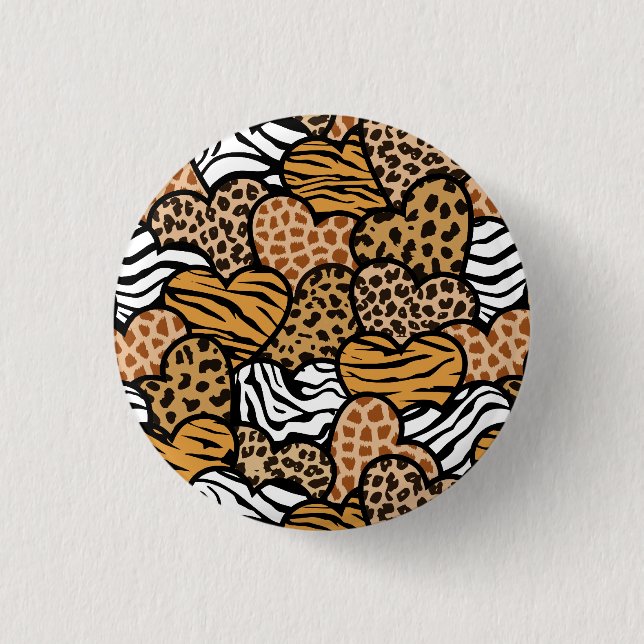 Lustige Tiermuster-Herzen Button (Vorderseite)