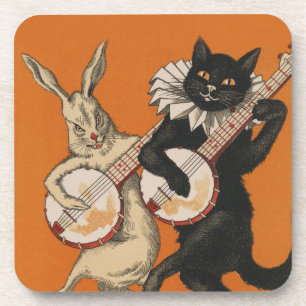 Lustige Tieruntersetzer - schwarze Katze und weiße Untersetzer