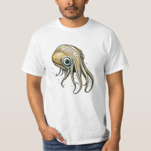 Lustige Tintenfisch-Linienkunst T-Shirt