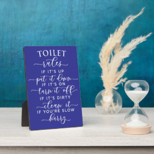Lustige Toilettenregeln – Eleganter weißer Text au Fotoplatte