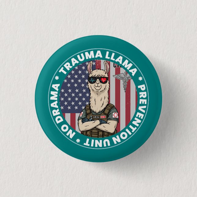 Lustige Trauma Lama Präventionseinheit Medizinisch Button (Vorderseite)