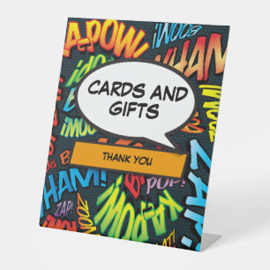 Lustige trendige Comic-Book-Karten und Geschenke Sockelschild