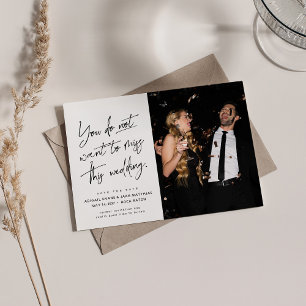 Lustige trendige schwarze weiße zwei Foto Save The Date