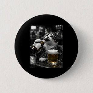 Lustige trinkende Katzen in Bar weiß schwarz vinta Button