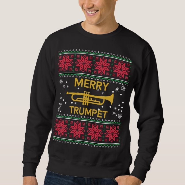Lustige Trompete-hässliche Weihnachtsstrickjacke Sweatshirt (Vorderseite)