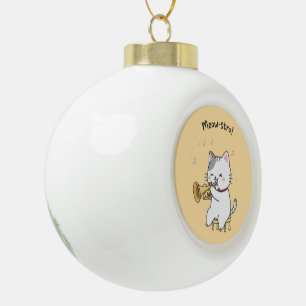 Lustige Trompetenkatze – Süße Feline Jazz Keramik Kugel-Ornament