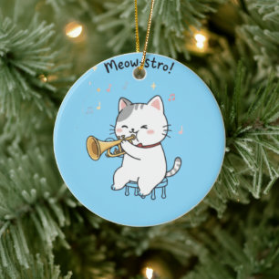Lustige Trompetenkatze – Süße Feline Jazz Keramik Ornament