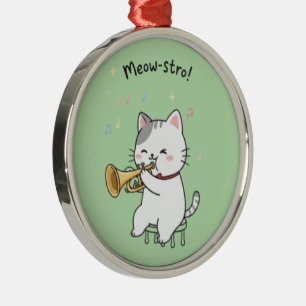 Lustige Trompetenkatze – Süße Feline Jazz Ornament Aus Metall
