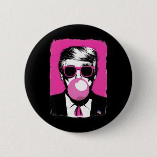 Lustige Trump Rosa Bubble Gum Sonnenbrille Button