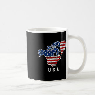 Lustige Trump-Vision der USA-Karte mit Kanada und Kaffeetasse