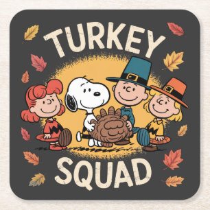 Lustige Truthahn-Truppe Cartoon-Freunde Thanksgivi Rechteckiger Pappuntersetzer