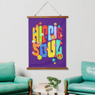 Lustige Typografie - HIPPIE SOUL 1 Wandteppich Mit Holzrahmen