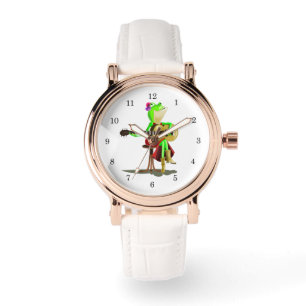 Lustige Uhr Frosch spielt Gitarre