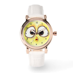 Lustige Uhr mit überraschten Hühner-Augen