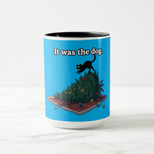 Lustige unartige Katze beschuldigt Hund "Es war d Tasse