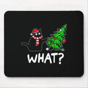 Lustige unartige schwarze Katze stößt Weihnachtsba Mousepad