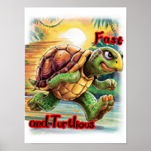 Lustige und bunte Cartoon-Schildkröte auf einer Poster