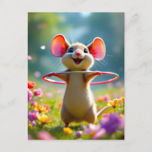 Lustige und süße Maus mit Hula-Hoop-Reifen, indivi Postkarte