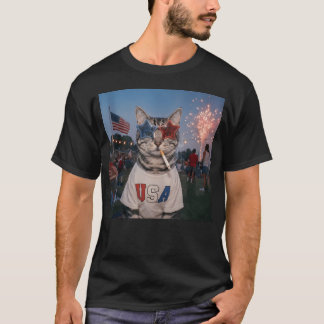 Lustige Usa-Katze 4. Juli Patriotische Katze Zigar T-Shirt
