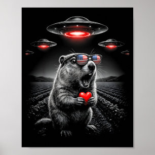 Lustige Valentinsgrüße Murmeltier Selfie Alien Ufo Poster