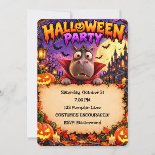 Lustige Vampire-Flusspferd-Halloween-Party-Einladu Einladung