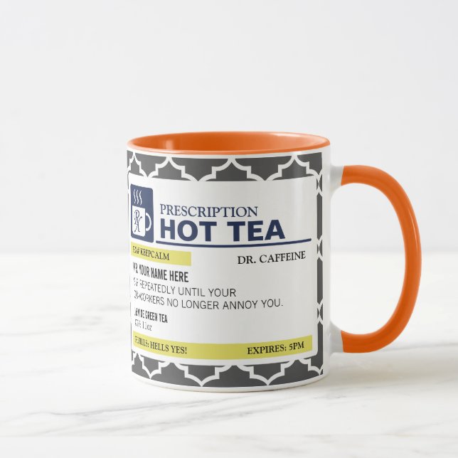 Lustige Verordnungs-heißer Tee mit Tasse (Rechts)