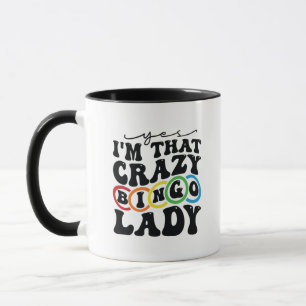 Lustige verrückte Bingo-Dame Wortkunst Tasse